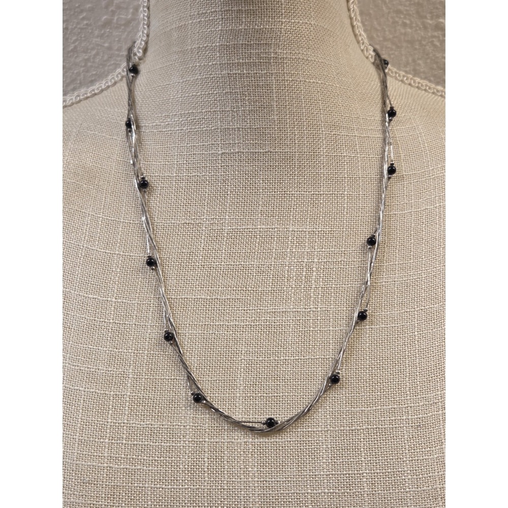 Vintage Carolyn Pollack 24" 5 Strand Onyx Liquid Sterling Silver Necklace - Picture 2 of 7